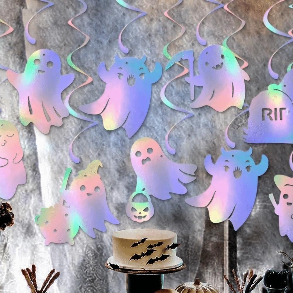 Colorful Halloween Ceiling Ghost Swirl Spooky Spiral Banner Ghost Hanging Garland  Home Festival