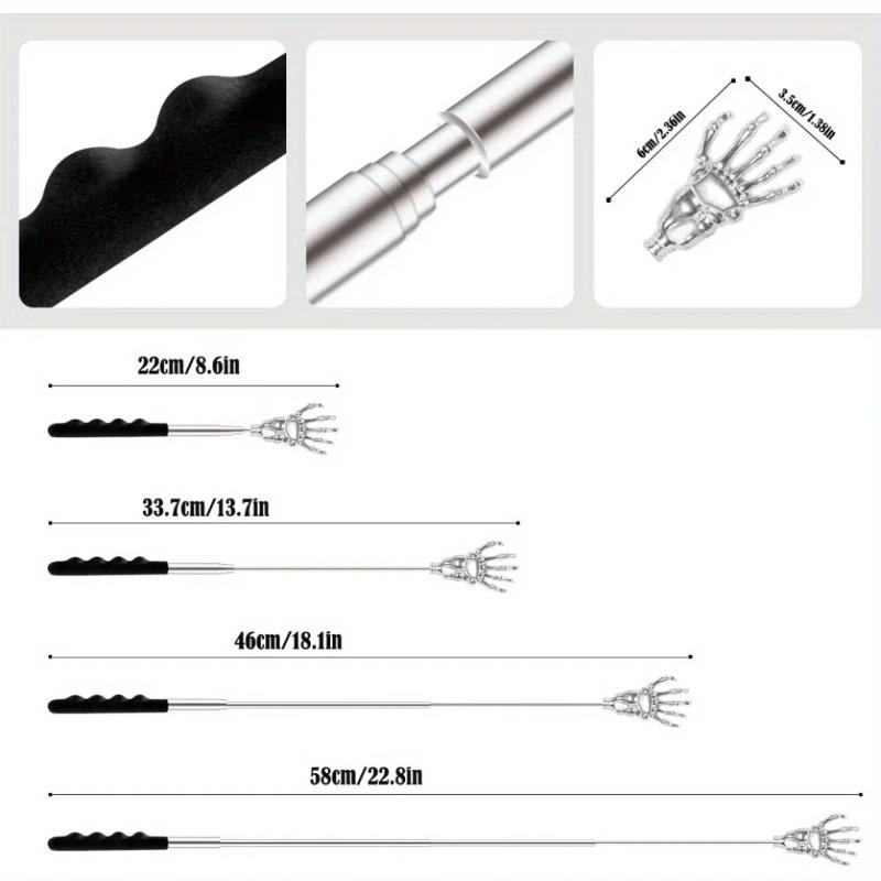 Coçador de Costas Telescópico Portátil de Aço Inoxidável com Cabo de Borracha Extensível - Presente Perfeito para Ação de Graças, Aniversários e Ch