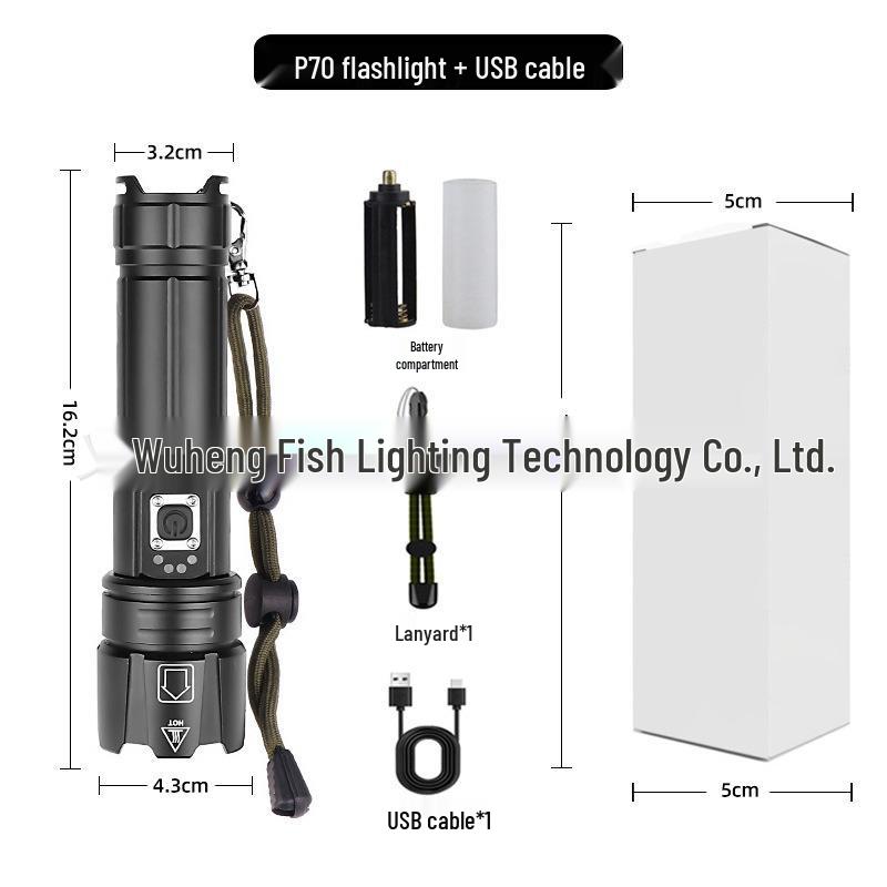 XHP70 High-Brightness LED Flashlight - Aluminum Alloy, Telescopic Zoom, Electric Display, Waterproof, Multifunctional Outdoor Handheld Light
