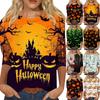 Women's Casual Halloween Print T-Shirt Round Neck Three Quarter Sleeve Top Comfortable Fit Lightweight Fabric Suitable for Seasonal Wear