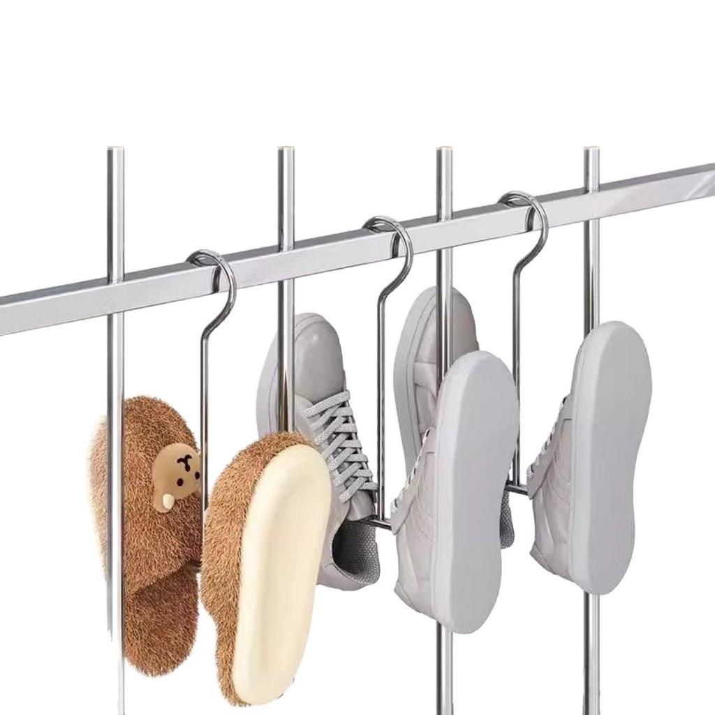 Outdoor Balcony Shoe Drying Rack with Hook for Bathroom, Sandals, and Dormitory Storage.