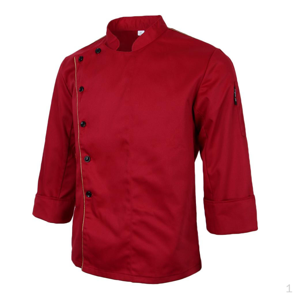 Женские Мужские Однобортные Шеф-поварские Куртки с Длинным Рукавом 3XL_Red