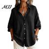Solid Color Blouses Women Casual Button Front Shirt, Long Sleeve Turndown Collar Blouse, Work Shirts Drop Shoulder Fall Top for Daily Wear