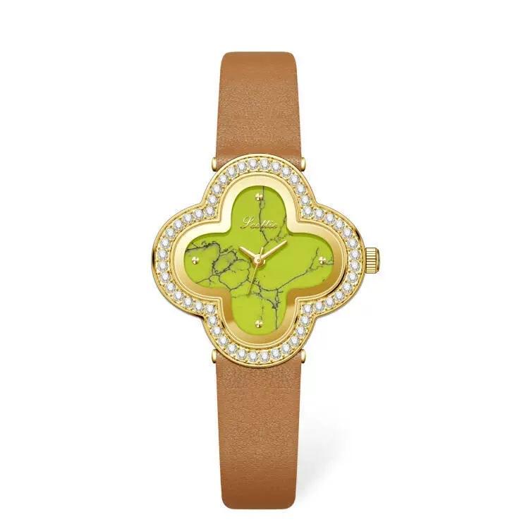 9758 Vierblättriges Kleeblatt Stahlarmband Uhrenarmband Damenuhr