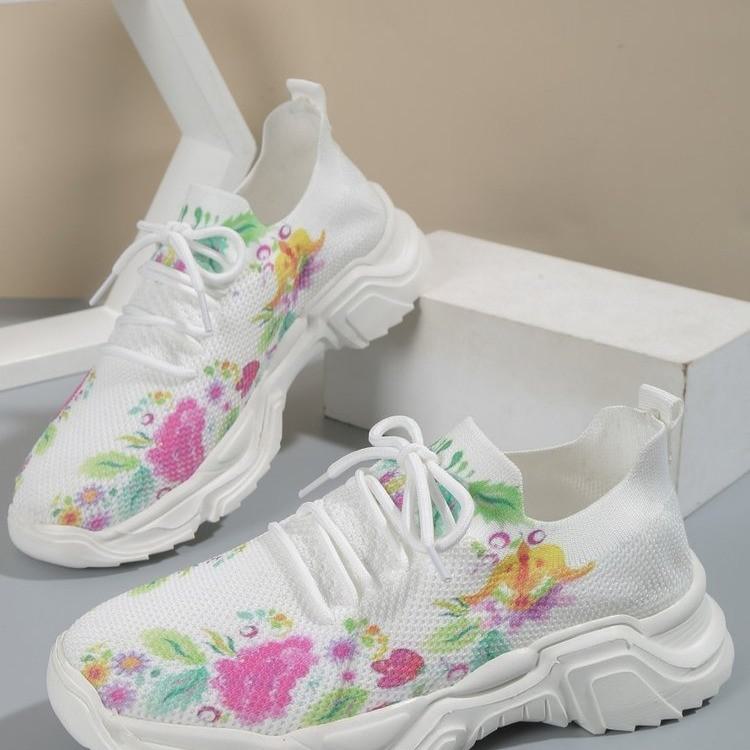 2023 New Style Women's Casual Flower Sports Shoes with Upturned Lace-Up Design