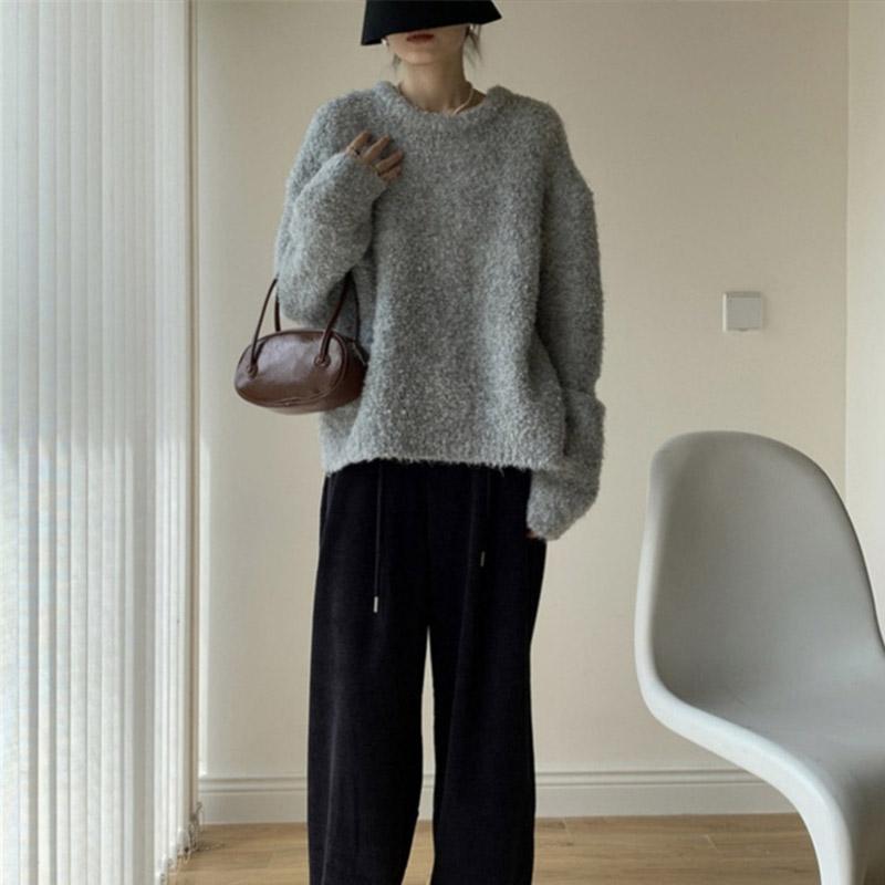 Thickened Sweater Autumn and Winter Solid Color Loose Lazy Wind Tops for Women