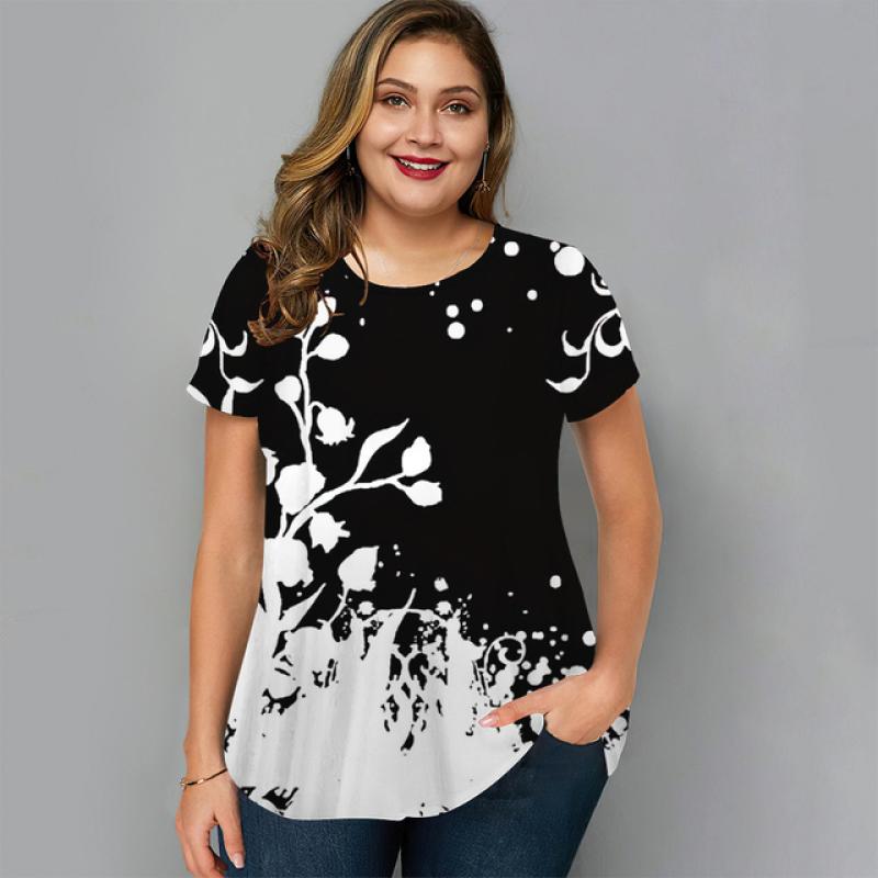 Sommer Damen T-Shirts Kurzarm Tops Floral Graphic Shirt Tees Casual Lose Bekleidung Für Frauen Oansatz Übergroße Kleidung 5xl