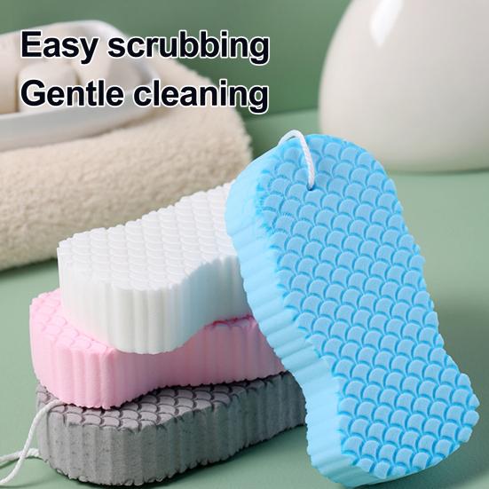 4Pcs 3D Ultra Soft Exfoliating Body Scrubber Fish Scale Pattern Bath Sponge with Lanyard Design Shower Sponge