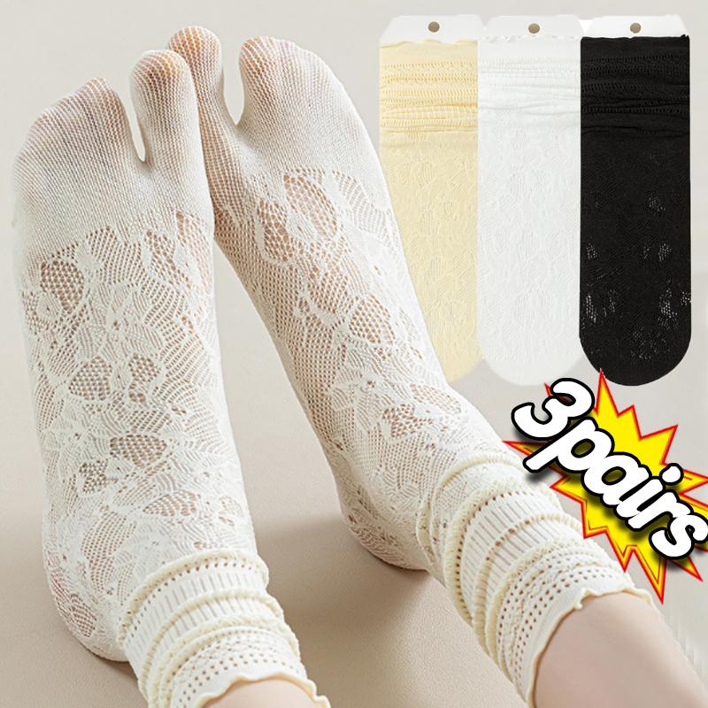 Mode Japanische Tabi Zehensocken Damen Sommer Sexy Spitze Zwei-Zehen-Socken Netz Atmungsaktiv Einfarbig Transparent Split Tabi Zehensocken