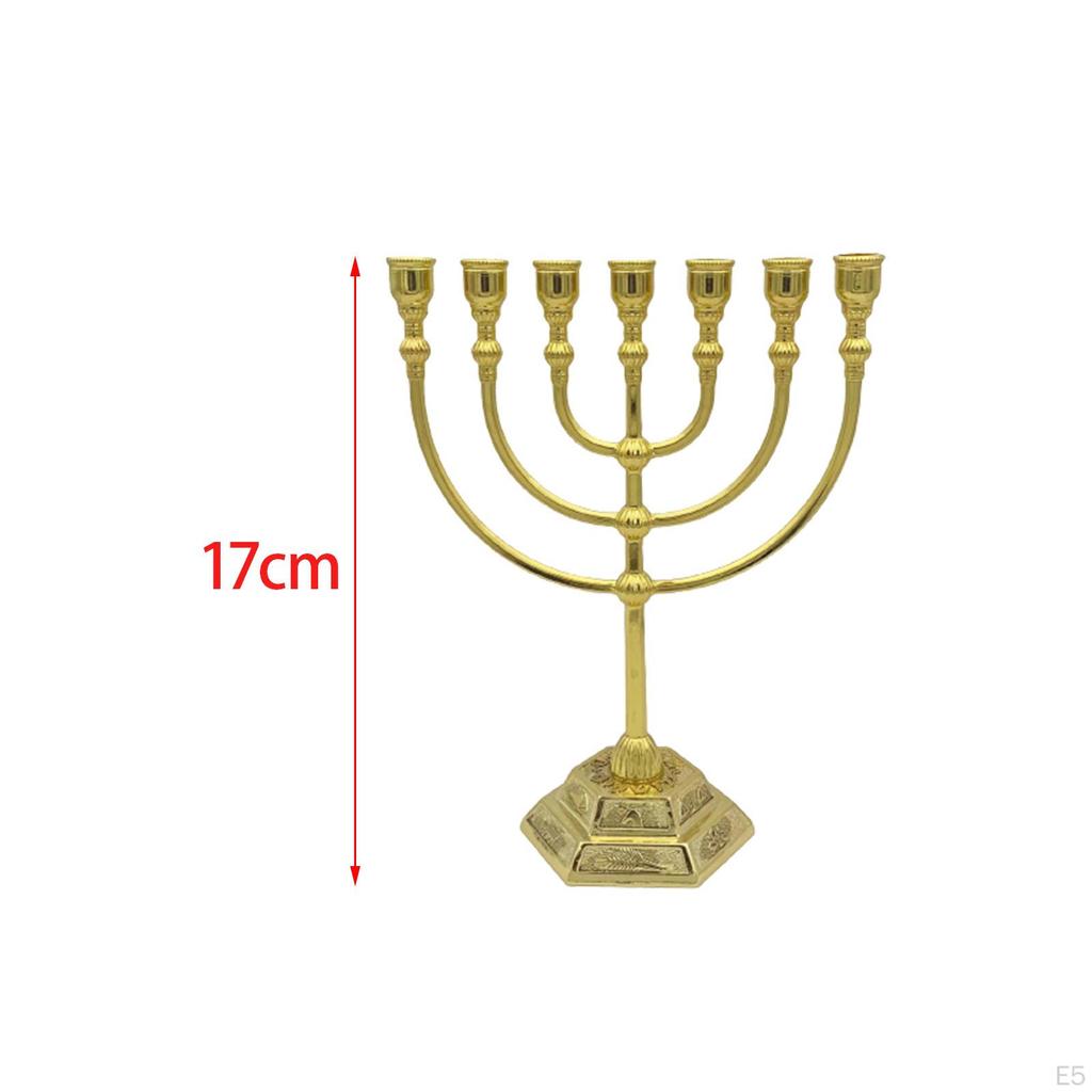 Candle Holder Menorah with 7 Branches Traditional Zinc Alloy 17cm Candelabra