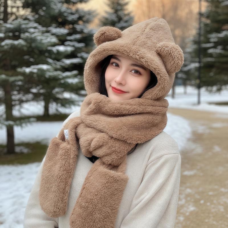 Women's Warm Bear Hat: Pullover, Scarf, and Mask Combo for Cycling & Cold Weather Protection