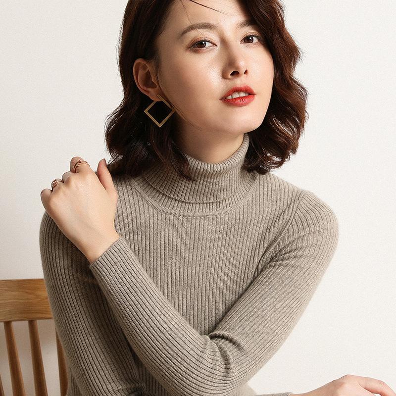 Turtleneck Jumper Woman Knitted Blouses Fashion Ladies Sweaters Winter Thermal Striped Long Sleeve Autumn Warm Tops