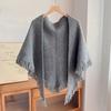 Elegant Versatile Warm Wool-Blend Fringed Triangle Scarf Korean Style Ins Motorcycle Helmet Style Neck Warmer Accessory
