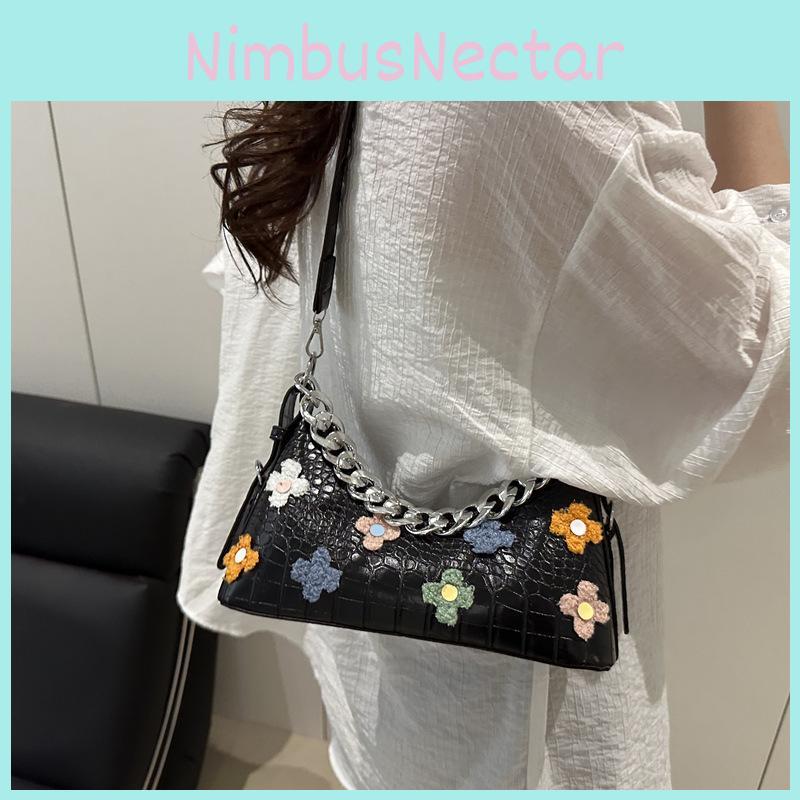 Flower And Fashion Chain Decoration Stone Texture Women Casual Shoulder Bag