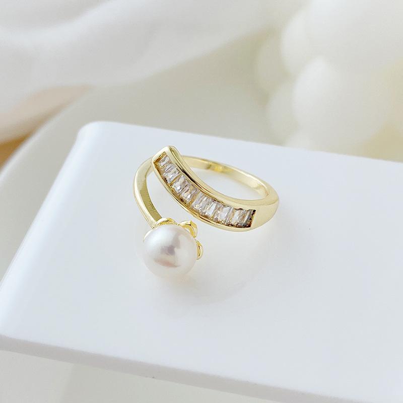 Ring natural freshwater pearl ring light luxury niche design open ring ins style simple small hand jewelry