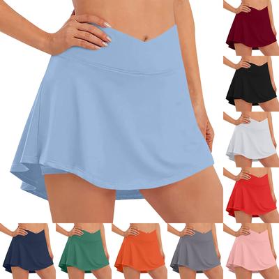 Women's Casual High Waist Solid Color Short Half Skirt Sports Skirt Pleated Skirt