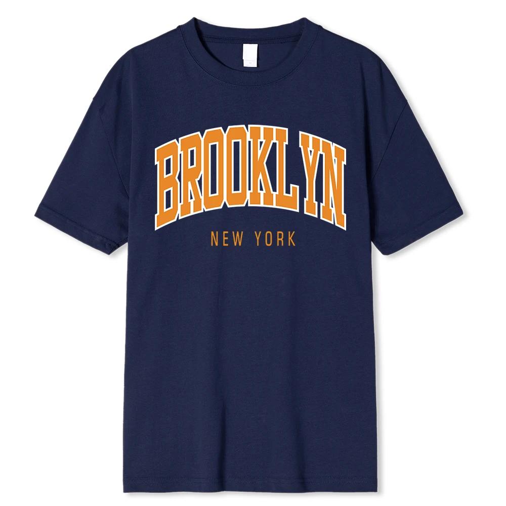 Brooklyn New York Hip Hop Funny Printing Male Tshirt Summer Loose 100% Cotton T Shirt Breathable Shoulder Drop Tee Clothes Man