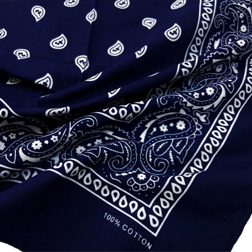 Trifong Bandana Navy 100% Cotton Adult Paisley Handkerchief Dark Blue Unisex Large 55cm x 55cm