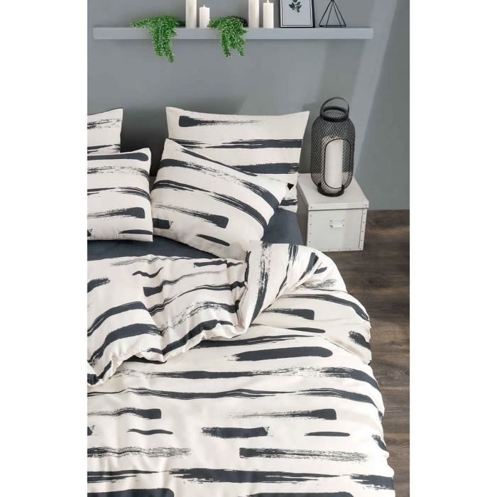 Parure de lit - 1 housse de couette 220 x 240 cm + 2 taies d'oreiller 60 x 60 cm - 65% coton, 35% polyester - Blanc