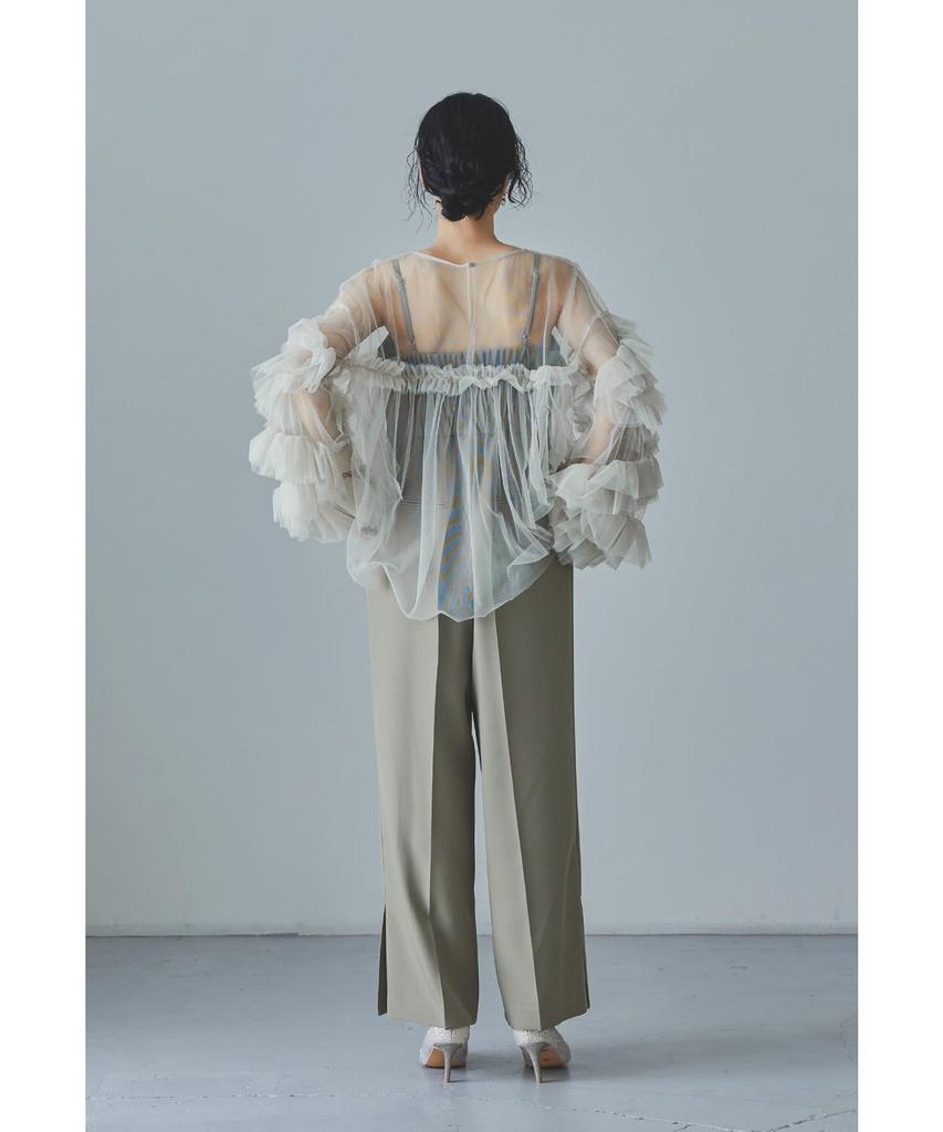 niana Sheer Tulle Ruffle Blouse with Voluminous Layered Shirt Dot Perfect for and Formal Size F Women's Sleeves, Top, Pattern, Parties, Weddings,