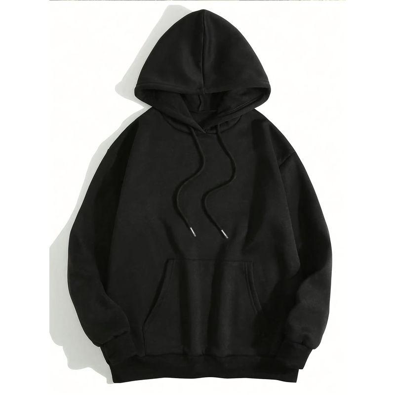 

Sports Outwear Fashion Spring Autumn Winter Heavy Weight Plus Size Fashion Hooded Sweatshirt Couple Wear Trendy Loose Casual Black XS