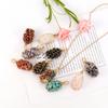 Natural Colorful Crystal Gravel Amethyst Copper Wire Hand-Woven Mesh Pocket Pendant Necklace N657