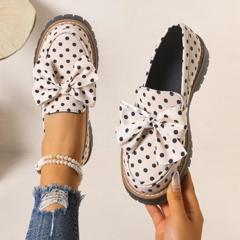 Schleife Polka Dot Damen neuer Stil Retro kleine Lederschuhe Damen Einzelne Schuhe