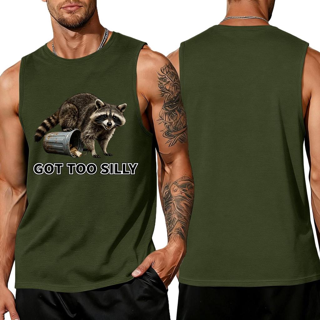 Men's Funny Animal Slogan Print Tank Top, Loose Fit Breathable Summer Gym Streetwear Casual Vest