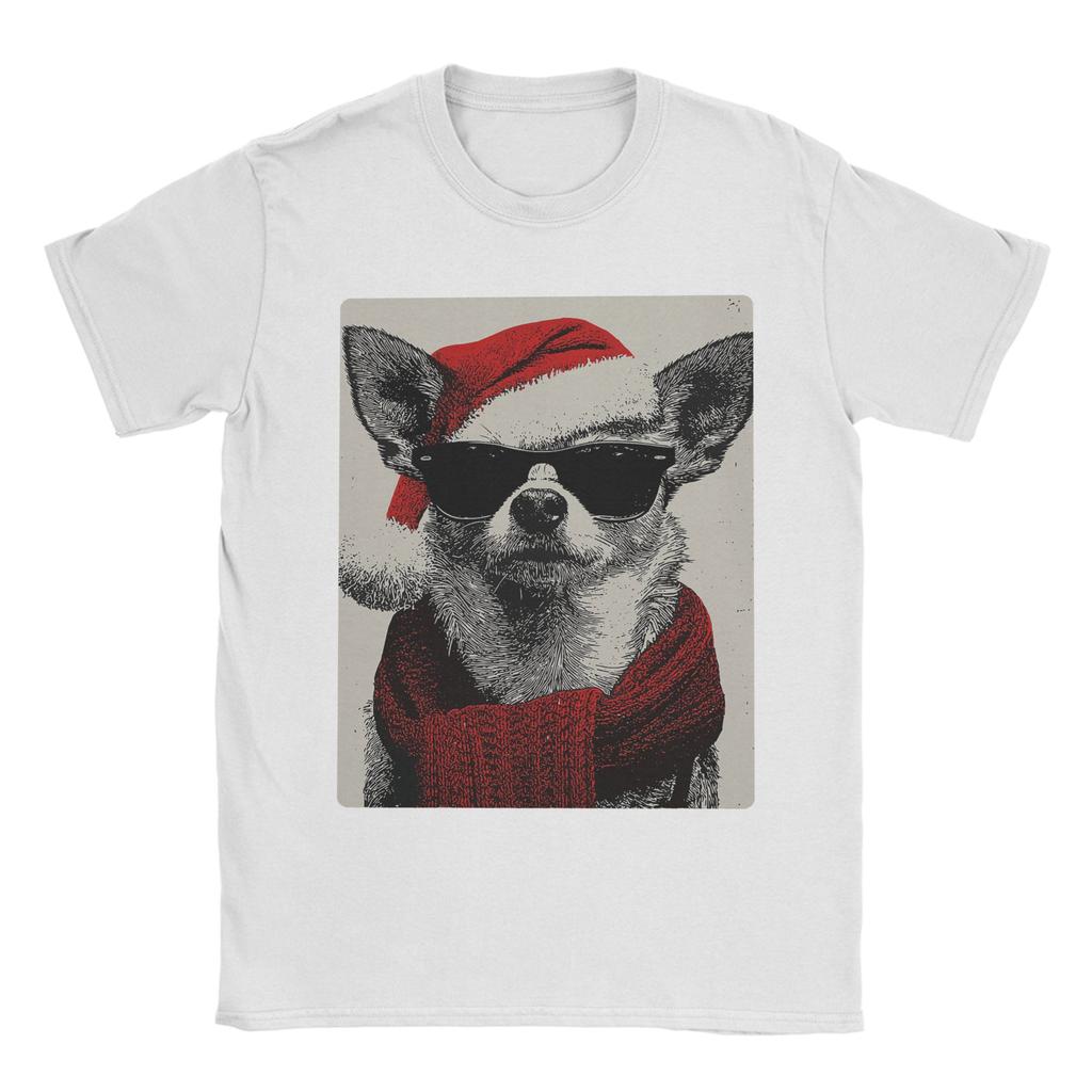 Vánoční čivava se slunečními brýlemi a čepicí Santa Clause, vtipné psí tričko pro muže, úžasná trička, prodyšné tričko, nadměrné oblečení