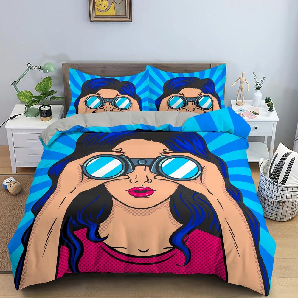 Cartoon Girly Watercolor Fashion Girl Modern Women Bedding Set Boys Girls Twin Queen Size Duvet Cover Pillowcase Bed Boys Adult
