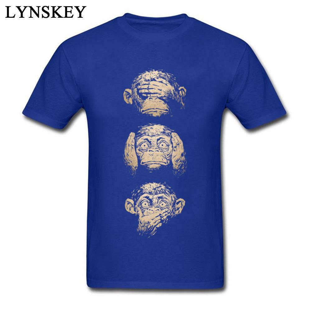 

Cotton Wise Monkeys Funky T Shirt For Man Retro Painting Tees Top Cotton Fabric Short Sleeve Teens Customize S синий