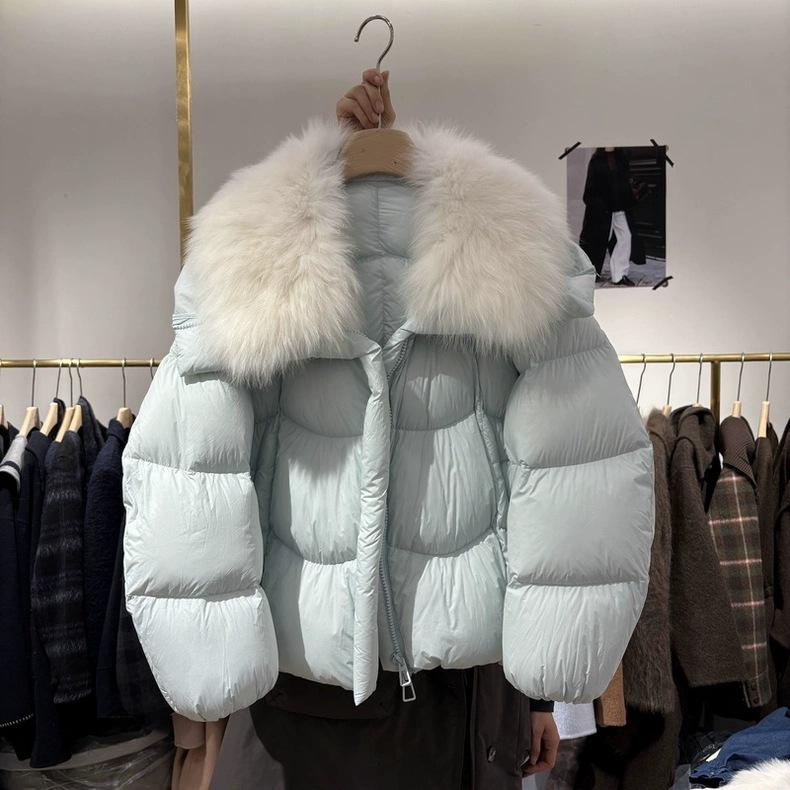 Yuyan gentle big fur collar goose down clothing autumn and winter silhouette short light fluffy bread white goose down clothing women