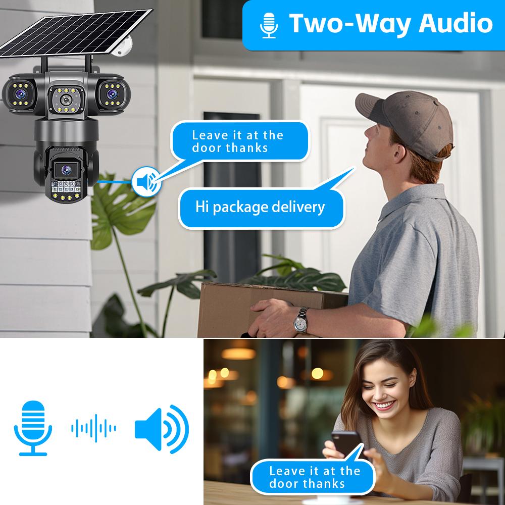 4G True Three-eye Three-lens Monitor with Night Vision and All-day Recording, Low Power Consumption Home AOV Solar Camera