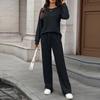 Women's Fashionable And Comfortable Round Neck Knit Long Sleeve Brushed Pants Loungewear Set