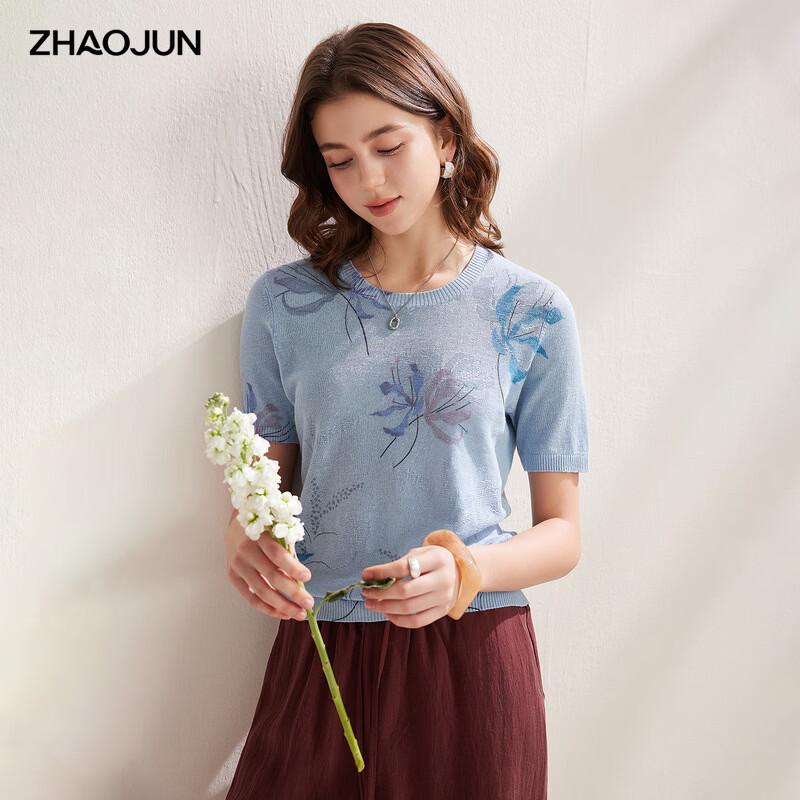 Zhaojun 2026 Женская льняная жаккардовая вязаная футболка с коротким рукавом L