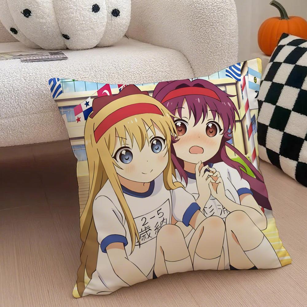 Classic Funny Japanese Anime Y-Yuru Yuri Cushion Cover Throw Pillow Cover Hidden Button Durable Polyester Chair Cushion