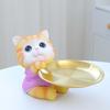 Lucky Cat Statue Jewelry Tray Cute Resin Cat Storage Tray Tabletop Organizer for Home Bookshelf Living Room Cabinet Bedroom