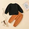 Toddler Letter Print Round Neck Top & Solid Color Long Pants Two-Piece Set, Multi-Color.
