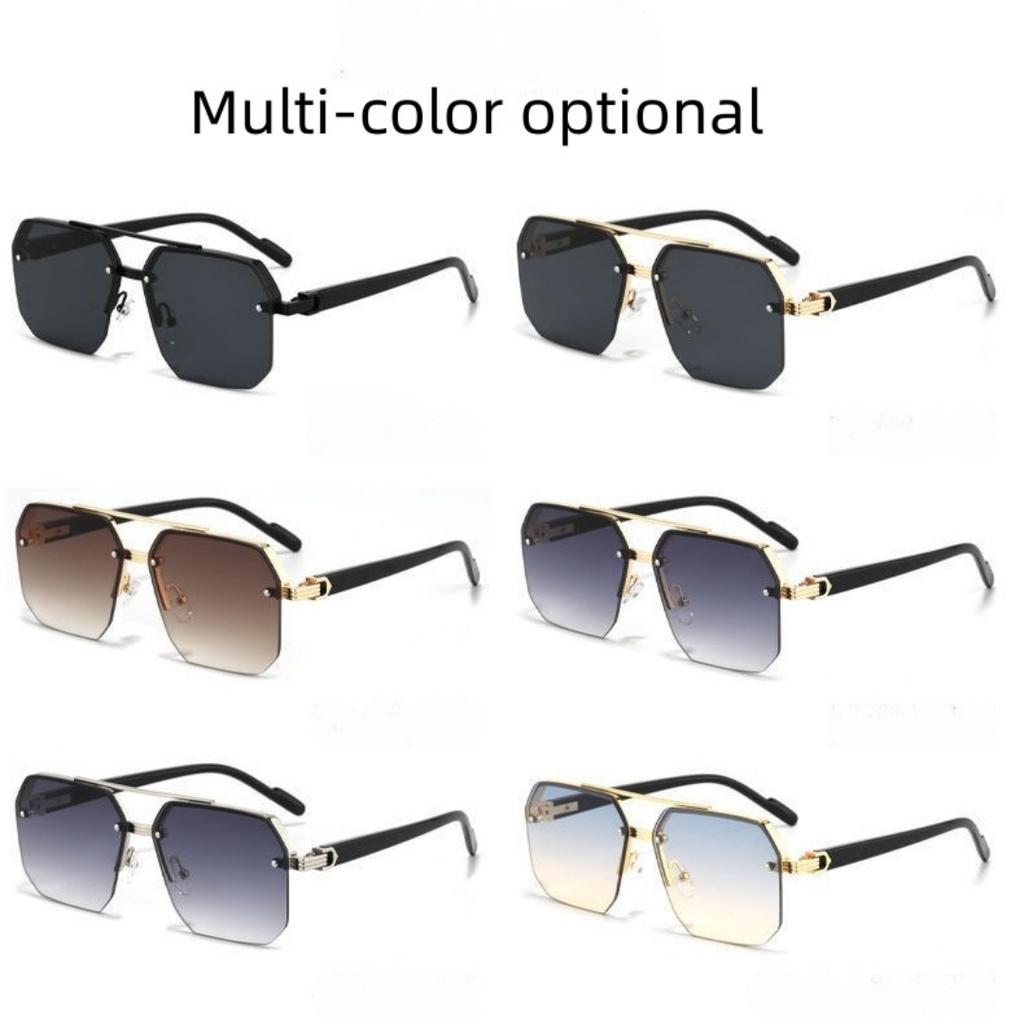 Double Bridge Semi-Frame Sunglasses New Square UV400 Shades for Men Driving Women Fashion Premium Sun Glasses