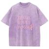 Pink Bow Letter Print Women's T-Shirt Washed Oversized Loose Mid Sleeve Casual Cute Sweetheart Beautiful Short Sleeve Top