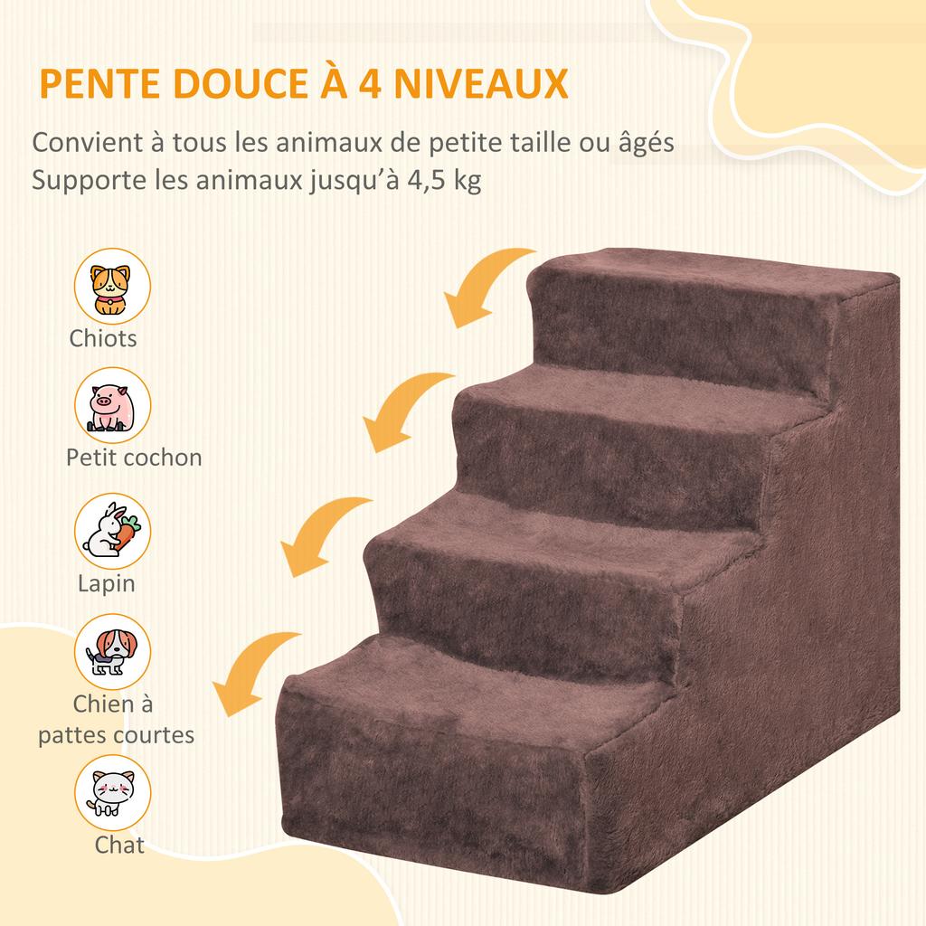 Dog Stairs, 4-Step, Cat Ladder, Non-Slip, 60 x 35 x 44 cm, Brown