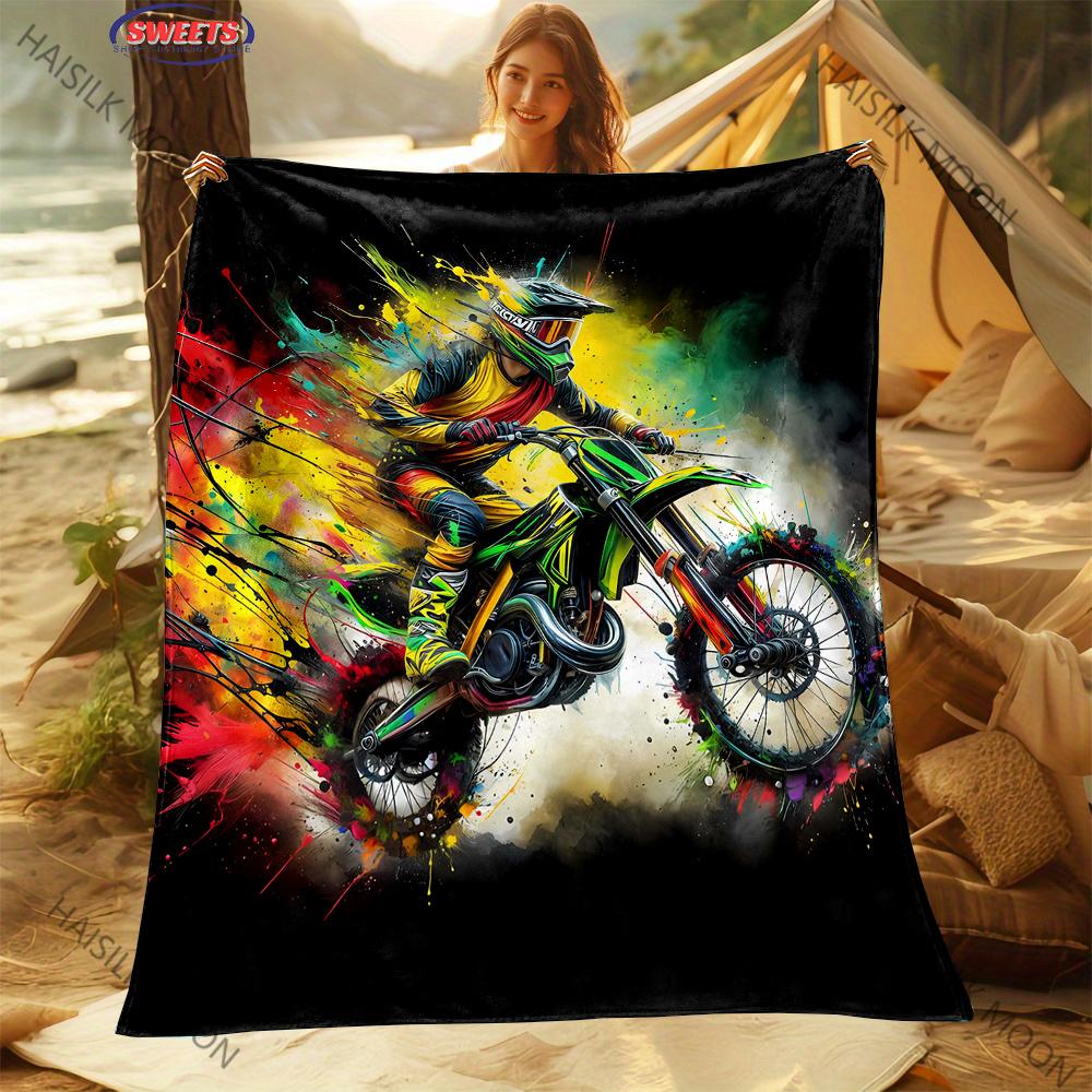Motorcycle Lovers Gifts Multi Size Blanket for Boys Soft Warm Blanket for Couch Bed Office Surprise Gift for Husband and Son