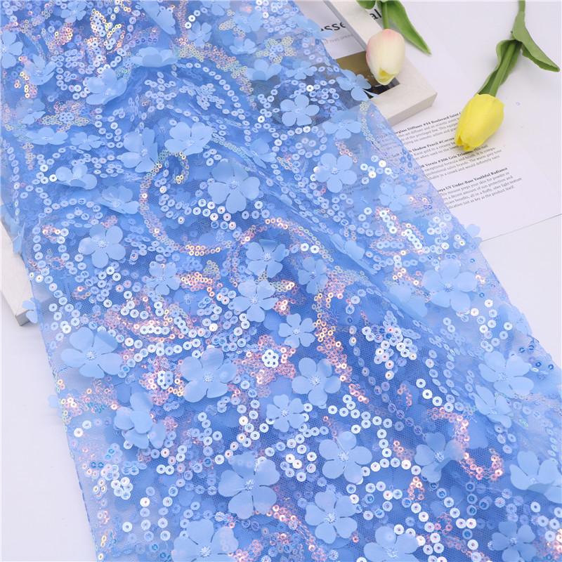 3D Sequin Petal Embroidery Fabric for Wedding Dress, Cheongsam, Hair Accessories, Shoes, Clothing, and DIY Crafts