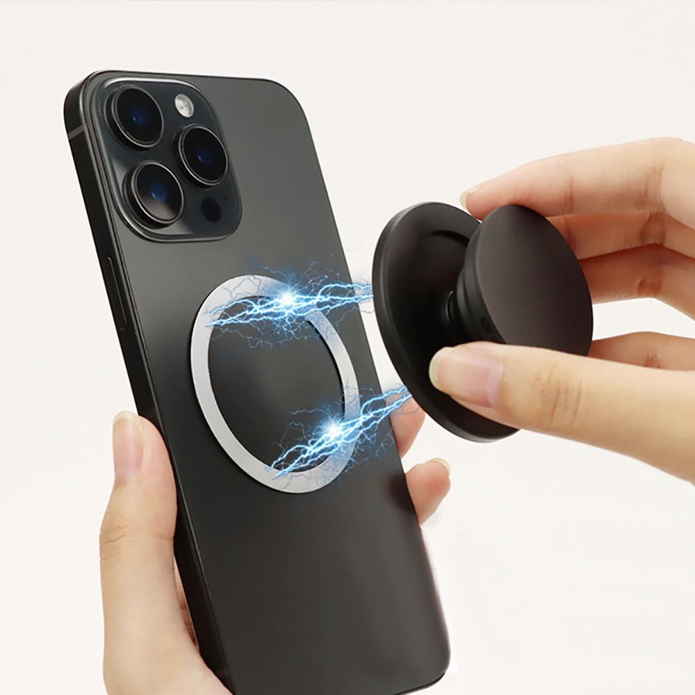 Black Mobile Phone Holder Magnetic Phone Grip Folding Socket Pocket Supports Safety Ring Finger Extension Bracket