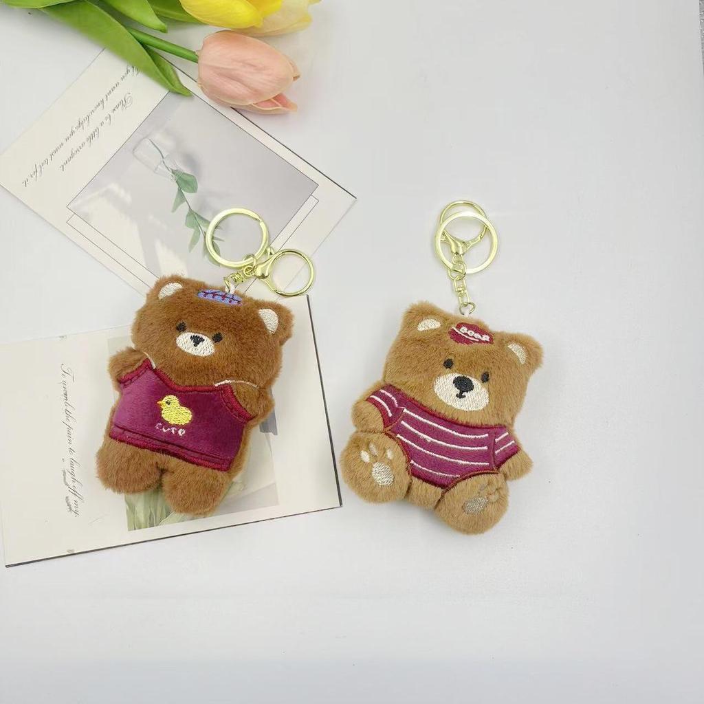 Cartoon Bear Plush Keychain & Squeaky Animal Brooch