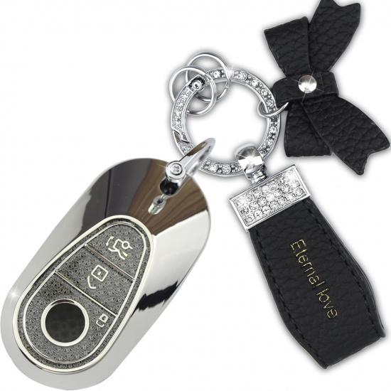 Key Fob Cover with Diamond Keychain for Mercedes Benz Car Key Shell Compatible with Benz S-Class G-Class E-Class - Smart Key Protector (3 чёрный