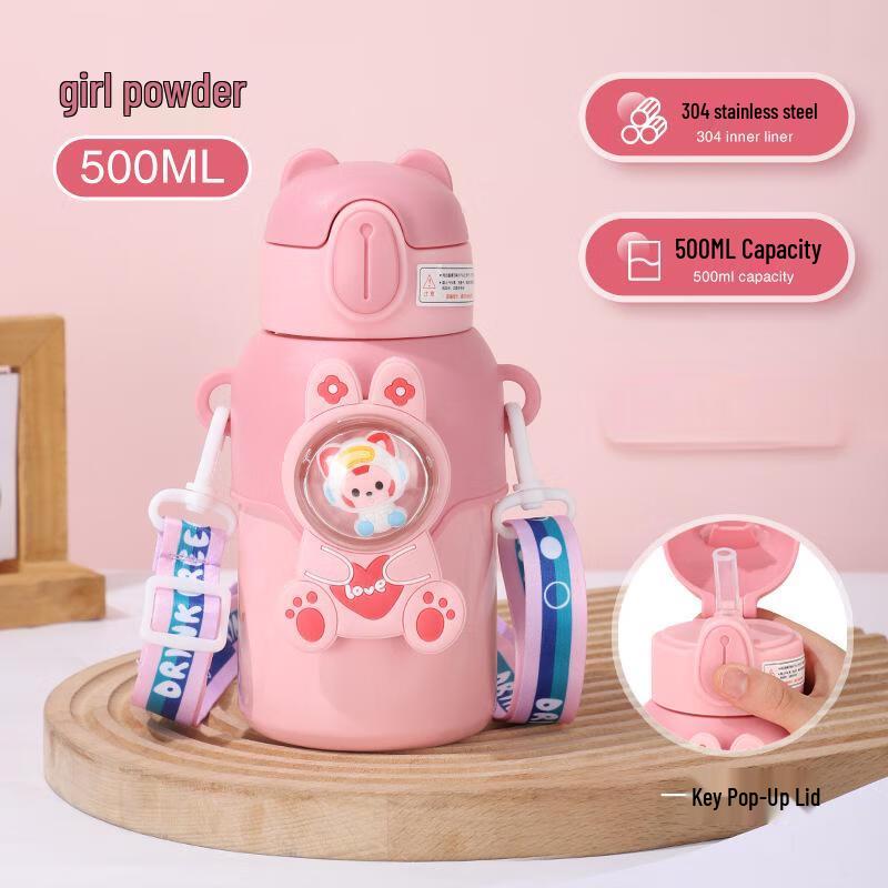 Shangqi Kids Cartoon Stainless Steel Straw Thermos Cup