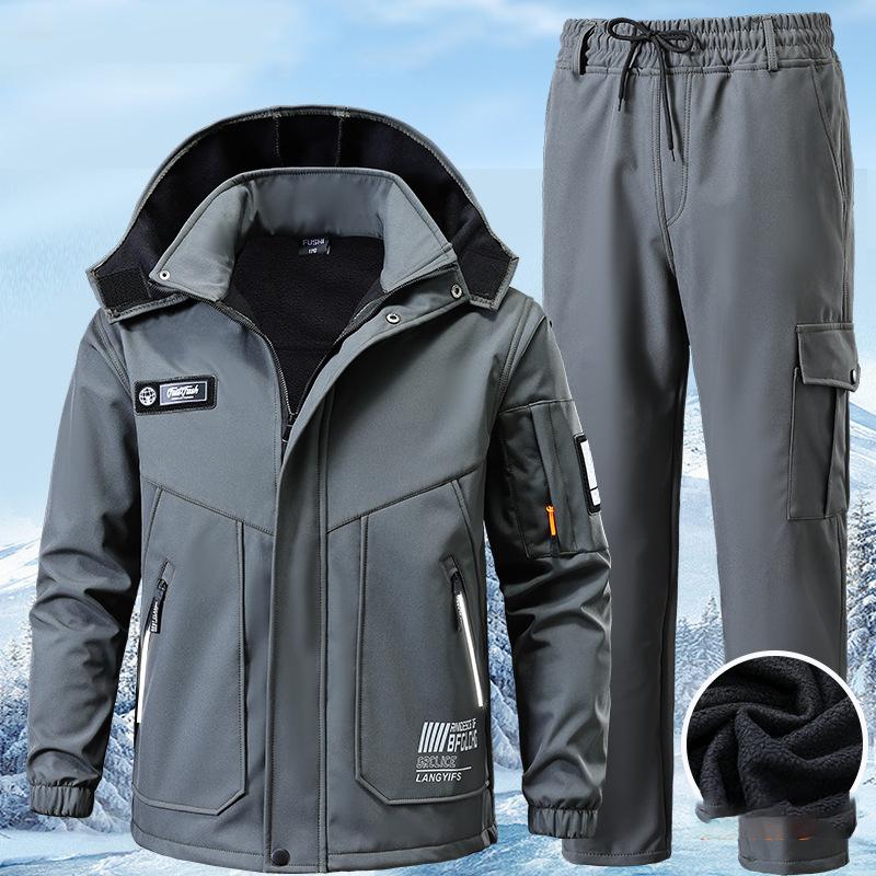 Zimowe Męskie Górskie Ciepłe Komplety Wodoodporny Strój Sportowy Bluza Spodnie dresowe Męskie Ocieplane Komplety Dres
