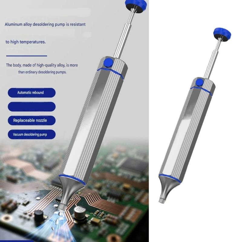 Solder Sucker Tool with Aluminum Body Spring Plunger and One Hand Release for Circuit Board Desoldering Electronics Repair and DIY Solder Work
