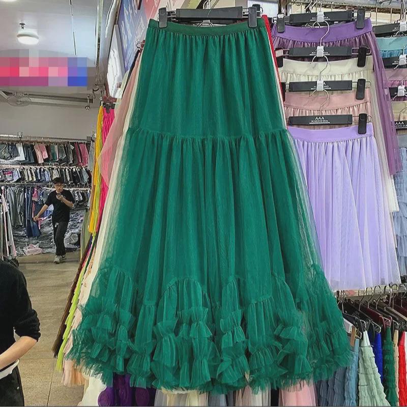 2024 European & American Summer Fashion: Women's Lace Mesh Puffy Skirt with Large Swing